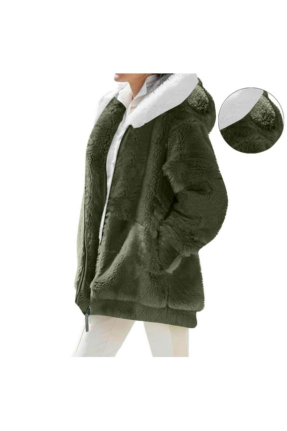 Women's Fuzzy Fleece Jacket Zip Up Hooded Cardigan Coats Outerwear with Pockets