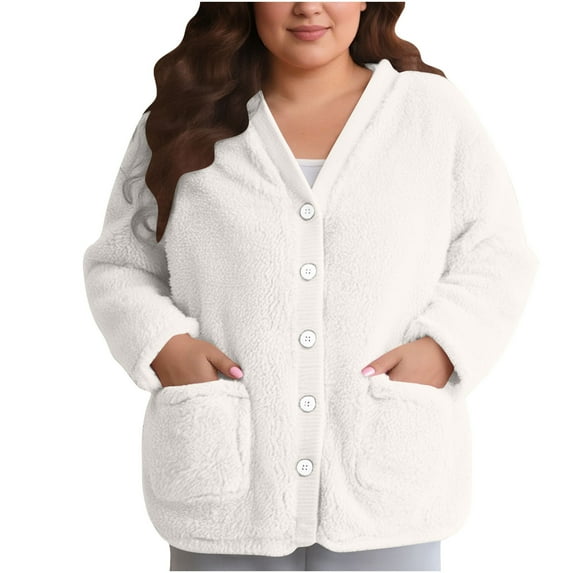 Kukoosong Women's Fuzzy Fleece Pajamas Coat Soft Comfy Fleece Pjs Loose Plush Sleepwear Fuzzy Outerwear