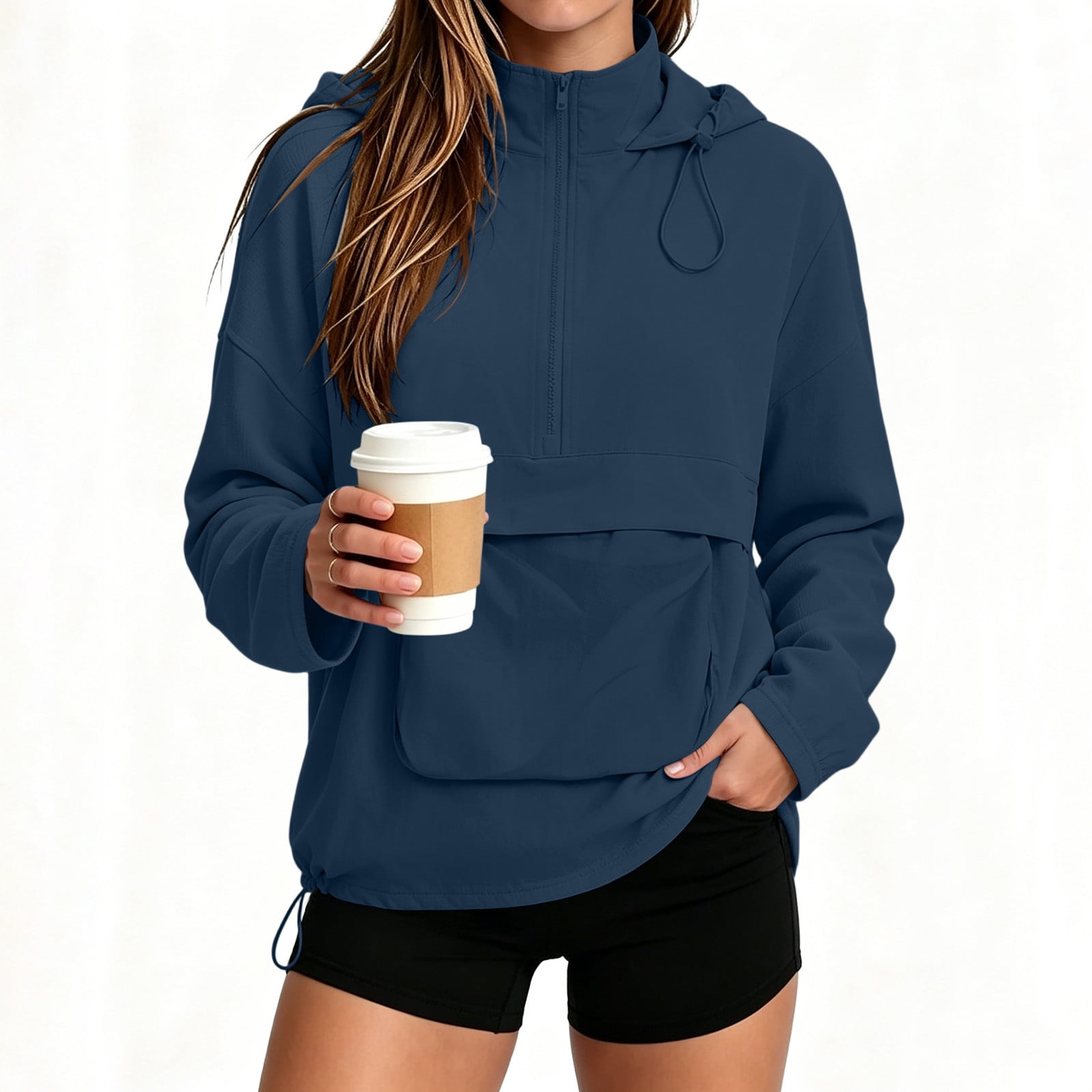 Postcode 6743 Kukoosong Women's Half Zip Anorak Windbreaker Hoodie, Long Sleeve Drop ...