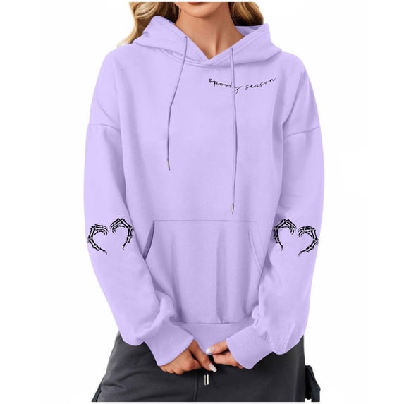 Kukoosong Women's Halloween Hoodie Casual Loose Long Sleeve Pullover Sweatshirts for Women with Pockets