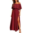Long Side Ruffled Dress Kukoosong Women's High Side Slit Off Shoulder Maxi Dress, Short Ruffle ...