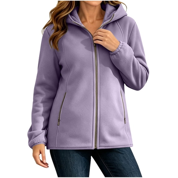 Kukoosong Women's Hooded Fleece Jacket, Full Zip Long Sleeve Warm Polar Fleece Coat with Zipper Side Pockets, Casual Lightweight Outerwear for Fall Winter Daily and Outdoor Wear