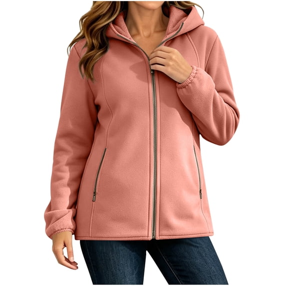 Kukoosong Women's Hooded Fleece Jacket, Full Zip Long Sleeve Warm Polar Fleece Coat with Zipper Side Pockets, Casual Lightweight Outerwear for Fall Winter Daily and Outdoor Wear