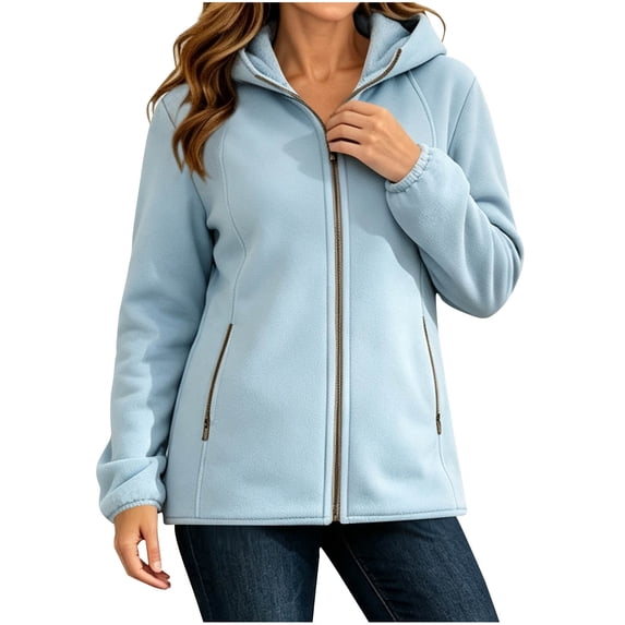 Kukoosong Women's Hooded Fleece Jacket, Full Zip Long Sleeve Warm Polar Fleece Coat with Zipper Side Pockets, Casual Lightweight Outerwear for Fall Winter Daily and Outdoor Wear