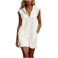 Kukoosong Women's Hooded Sleeveless Mini Dress, V Neck Raw Edge Frayed ...