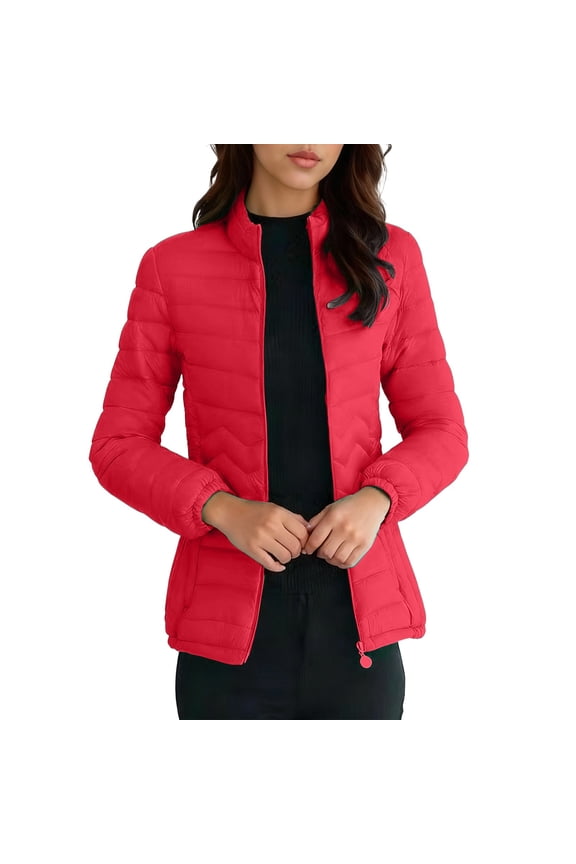 Women's Down Jackets, Winter Warm Quilted Lightweight Jackets, Outdoor Zip Up Mountaineering Windbreaker Jackets, Solid Color Hooded Outerwear with Pockets
