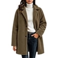 thumbnail image 1 of Kukoosong Women's Lapel Collar Sherpa Trench Coat, Mid Length Single Button Fuzzy Fleece Jacket with Pockets, Fall Winter Casual Outerwear Coat Daily Outfits, 1 of 5