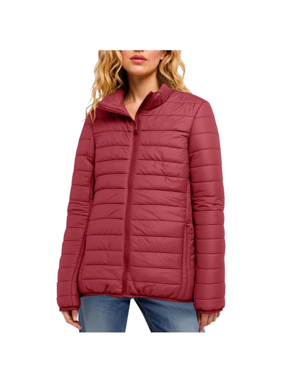 Women's Lightweight Long-Sleeve Puffer Jacket, Winter Warm Water-Resistant Packable Stand Up Collar Puffer Jacket Outwear
