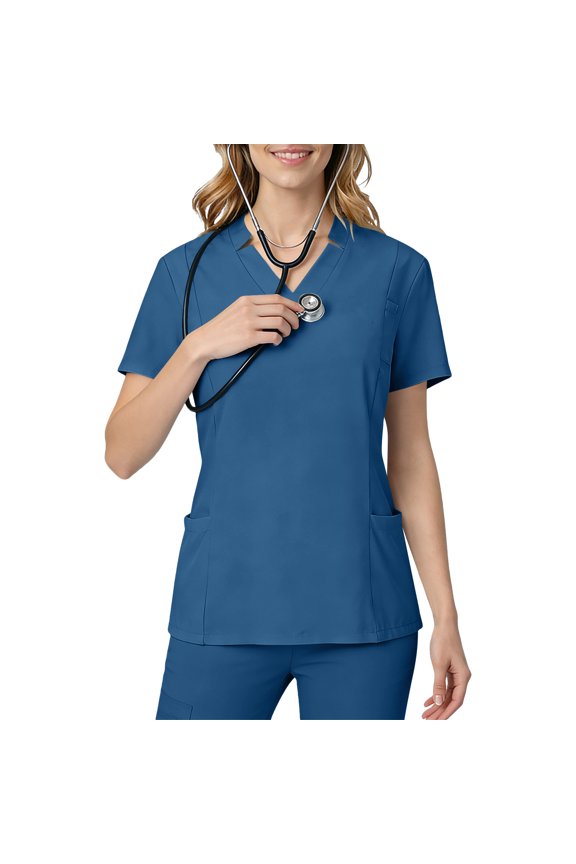 Women's Lightweight Scrub Tops Solid Color Short Sleeve V-Neck Pullover for Nursing Uniform, Breathable and Comfortable Tops for Women