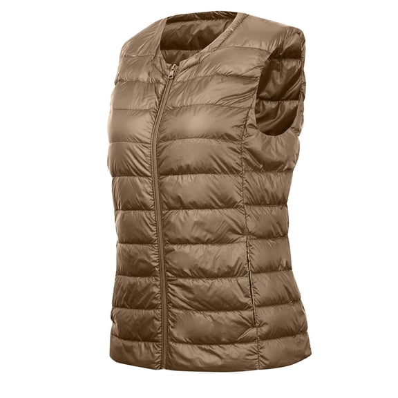 Kukoosong Women's Lightweight Water-Resistant Puffer Vest Crewneck Zip Padded Gilet