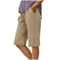 thumbnail image 1 of Kukoosong Women's Linen Drawstring Elastic Waist Beach Shorts for Summer Casual Comfortable Loose Straight Leg Short Pants with Side Lace Lock Pockets, 1 of 8