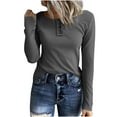thumbnail image 1 of Kukoosong Women's Long Sleeve Henley T-Shirts Fall utton Ribbed Knit Slim Fit Casual Basic Tops Blouse, 1 of 7