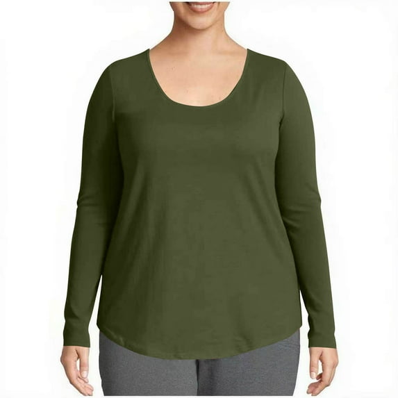 Kukoosong Women's Long Sleeve T-Shirt Oversized Loose Crewneck Cotton Basic T-Shirt Soft Comfy Tops for Women