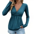 thumbnail image 1 of Kukoosong Women's Long Sleeve T-shirt Solid Casual Kink Front Gathered V-Neck Tops, 1 of 6