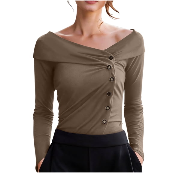 Kukoosong Women's Long Sleeve V-Neck Button Down Blouse with Slim Fit Casual Solid Color Top for Office Party and Daily Wear Women's Tops