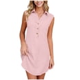 thumbnail image 1 of Kukoosong Women's Mini Shirtdress Women's Button Down Shirt Dresses Summer Casual Waist-Cropped Sleeveless Half Placket Lapel Tank Dress with Pockets, 1 of 7