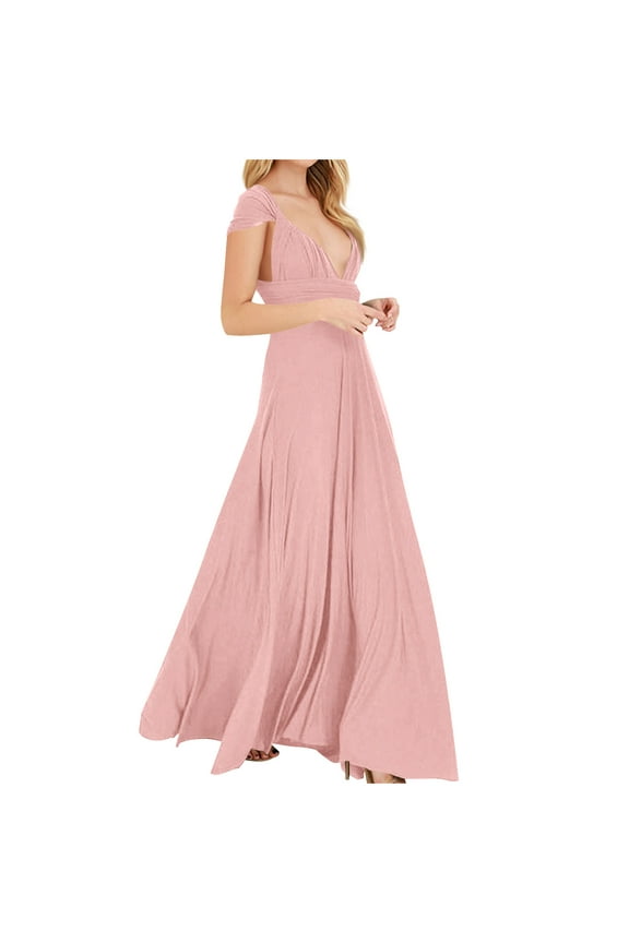 Women's Multi-Way Cross Backless Bandage Maxi Dress with V-Neck and Short Sleeve for Evening Party Wedding