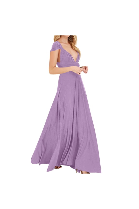 Women's Multi-Way Cross Backless Bandage Maxi Dress with V-Neck and Short Sleeve for Evening Party Wedding