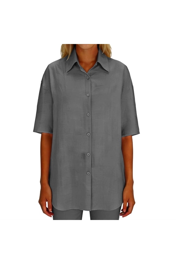 Women's Oversized Short Sleeve Button-Down Blouse with Concealed Placket for Casual Workwear and Vacation Women's Shirts