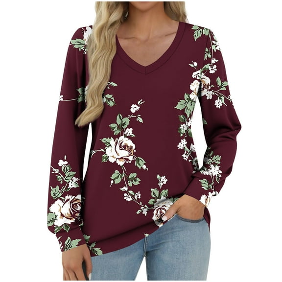 Kukoosong Women's Oversized Sweatshirts Long Sleeve Tunic Shirts V Neck Loose Pullover Tops