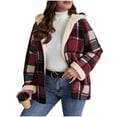 thumbnail image 1 of Kukoosong Women's Plaid Shacket Jacket Long Sleeve Zip-up Fleece Hooded Jackets Winter Oversized Warm Coat, 1 of 5