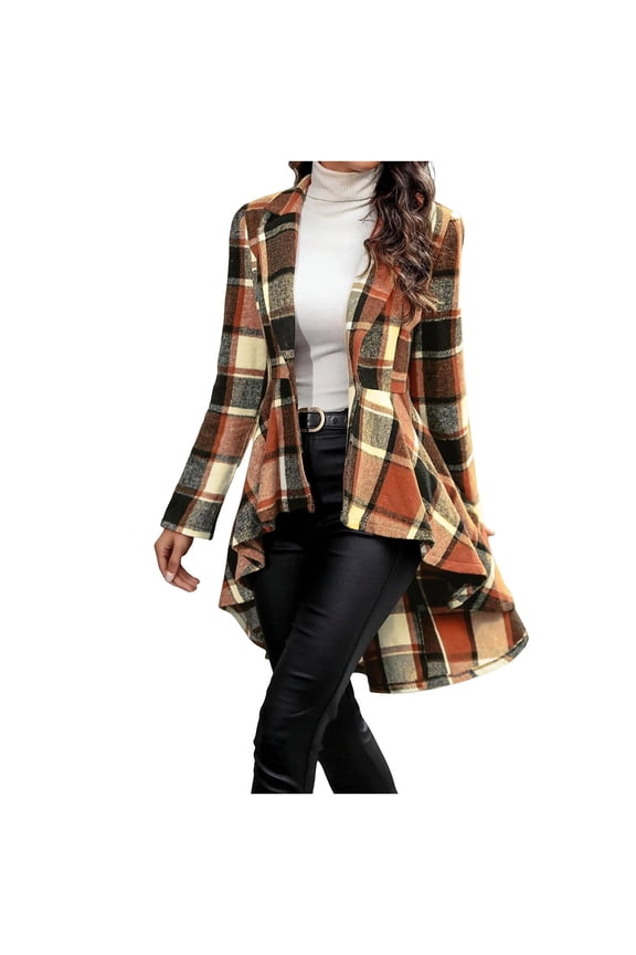 Women's Plaid Shirts, Winter Shacket Thick Coat, Long Sleeve V-Neck Button Down Jacket