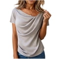 thumbnail image 1 of Kukoosong Women's Pleated Boat Neck T-Shirts Solid Color Short Sleeve Pullover for Summer Casual, Elegant and Trendy Tee Shirt for Women, 1 of 6