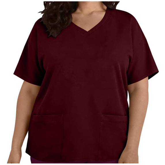 Kukoosong Women's Plus Size Scrub Tops with Pocket Solid Color Short Sleeve V-Neck Pullover for Nursing Uniform, Comfortable and Functional Tops for Women