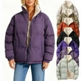 thumbnail image 1 of Kukoosong Women's Puffer Coats, Solid Color Zippered Stand-Up Collar Parkas, Double Pocket Long Sleeve Hoodless Casual Jackets, 1 of 7