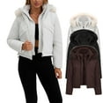thumbnail image 1 of Kukoosong Women's Puffer Coats, Women's Solid Color Detachable Hat Jacket, Zip Hooded Pocket Long Sleeved Cropped Parkas Jackets with Pockets, 1 of 7