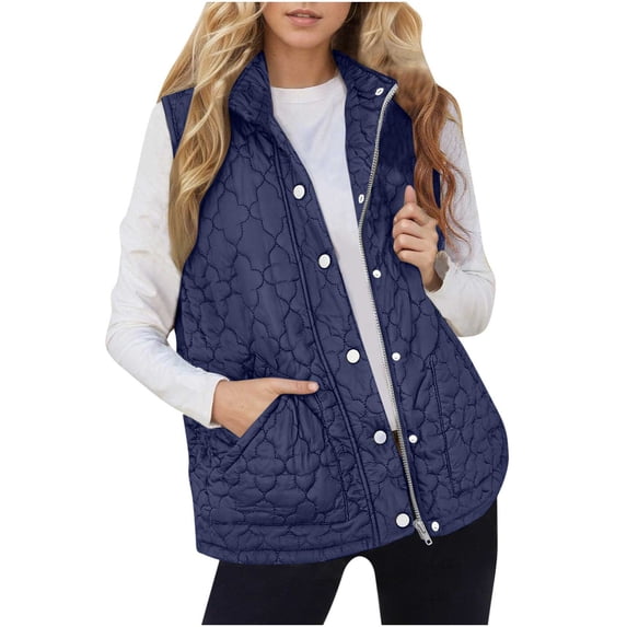 Kukoosong Women's Puffer Vest, Women Lightweight Quilted Stand Collar Sleeveless Jackets, Long Warm Drawstring Coat with Pockets Outerwear