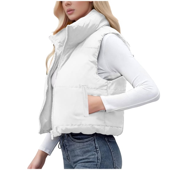 Kukoosong Women's Puffer Vest, Women Lightweight Stand Collar Sleeveless Jackets, Cropped Warm Padded Gilet Coat with Pockets Outerwear