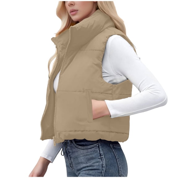 Kukoosong Women's Puffer Vest, Women Lightweight Stand Collar Sleeveless Jackets, Cropped Warm Padded Gilet Coat with Pockets Outerwear