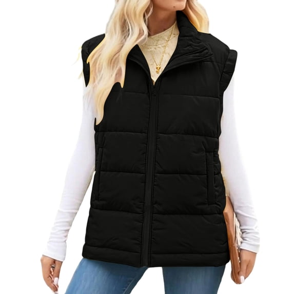 Kukoosong Women's Puffer Vests, Stand Collar Sleeveless Puffy Jackets Vest, Winter Warm Zip Up Coat Outwear with Pockets