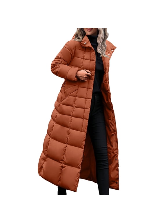 Women's Quilted Winter Coat, Girls Fashion Casual Warm Long Down Jackets, Loose Thick Long Sleeve Hooded Parkas Coats with Pockets