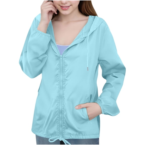 Kukoosong Women's Rain Jacket Water Proof Thin Bicycle Raincoat Outdoor Travel Cycling Jacket Windbreaker with Hood