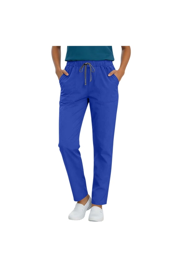 Women's Scrub Pants with Pockets, Elastic Waist Drawstring Stretch Pants, Full Length Comfort Work Pants for Nurse