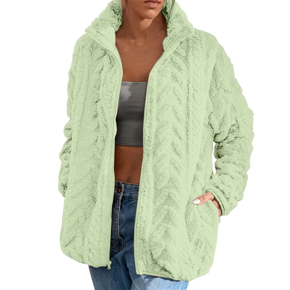 Kukoosong Women's Sherpa Jacket, Fashion Casual Fleece Jacket, Long Sleeve Button Down Winter Warm Zipper Coat with Pockets