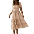 thumbnail image 1 of Kukoosong Women's Short Sleeve Midi Dress, Square Neck Tiered Ruffle Dress, Casual Summer Beach Sundress, Flowy A-Line Elastic Waist Puff Sleeves Dress, 1 of 6