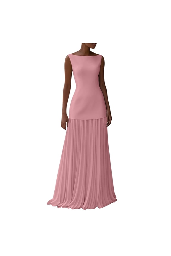 Women's Sleeveless Crew Neck Solid Color Two Piece Maxi Evening Dress Set for Party Wedding Formal Occasions Dress