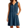 thumbnail image 1 of Kukoosong Women's Sleeveless Embroidered Tank Dress with Pockets, V-Neck Button Front Mini Casual Loose Flowy A-Line Tunic Dress, Summer Beach Boho Dress, 1 of 6