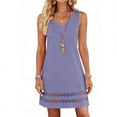 thumbnail image 1 of Kukoosong Women's Sleeveless Eyelet Cutout Hem Tank Mini Dress, Solid Color V Neck Loose A-Line Dress, Summer Short Swing Sundress with Hollow Out Trim, 1 of 5