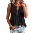 thumbnail image 1 of Kukoosong Women's Sleeveless Pleated Tank Tops, V Neck Button Down Tank Blouses, Solid Color Loose Flowy Casual Tee Shirts, Summer Office Vacation Everyday Layering Vest, 1 of 7