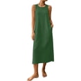 thumbnail image 1 of Kukoosong Women's Sleeveless Round Neck Tank Maxi Dress, Solid Color Back Pleated Cotton Linen Long Dress, Loose Fit Casual Long Shift Dress with Side Pockets, 1 of 7