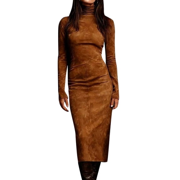 Kukoosong Women's Slim Fit Bodycon Midi Dress with Long Sleeve and High Neck for Casual Party or Work Elegant Formal Long Dresses
