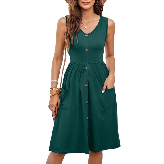 Kukoosong Women's Slim Fit V-Neck Sleeveless Midi Tank Dress for Casual Party Wedding Guest Cocktail Clubbing Dresses