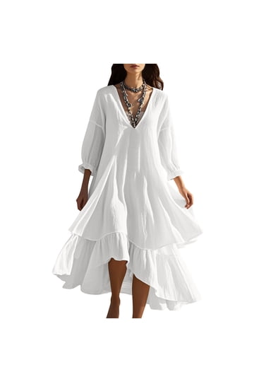women cotton dobby 3/4 sleeve peasant dress POETRY