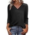 thumbnail image 1 of Kukoosong Women's Solid Color Casual V-Neck Three Quarter Sleeve Crop Top Pull-On Active Fit Fashion Comfortable Breathable Blouse, 1 of 7