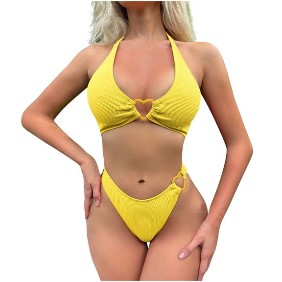 Kukoosong Women's Solid Color Halter Bikini Set with Support Swimwear Bathing Suits Two-Piece Swimsuit for Beach and Pool