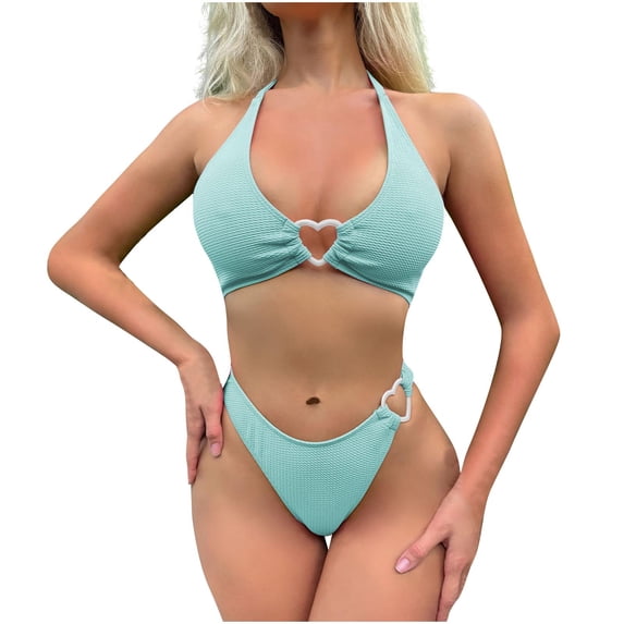 Kukoosong Women's Solid Color Halter Bikini Set with Support Swimwear Bathing Suits Two-Piece Swimsuit for Beach and Pool